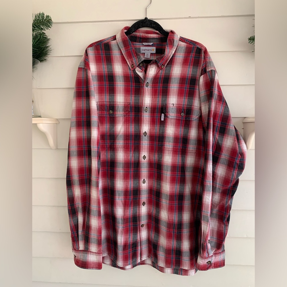 Carhartt Relaxed Fit Men’s 2XL Tall Plaid Long Sleeve Button Shirt